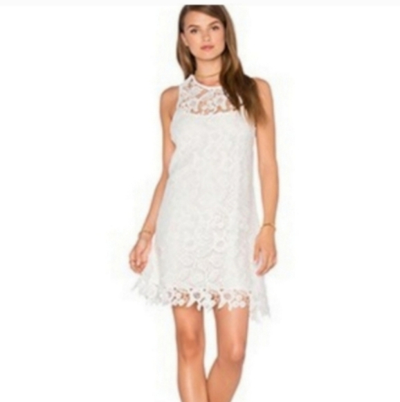Anthropologie WAYF Shift Dress White Floral Crochet Lace Criss Cross Back - Picture 3 of 14